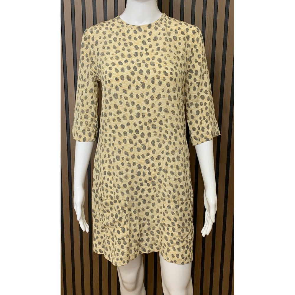 Equipment Femme Women's 100% Silk Leopard Print Shift Dress XS Tan 3/4 Sleeve